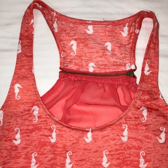 Coral Pink Tank Top with seahorse Print - Picture 4 of 15